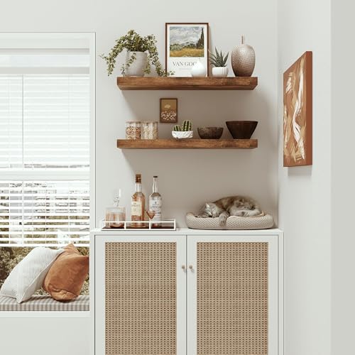Vivelove Deep Floating Shelves for Wall 24 inches Set of 2, Rustic Brown - color: Rustic Brown, size: 24”wx9.1”dx1.6”h