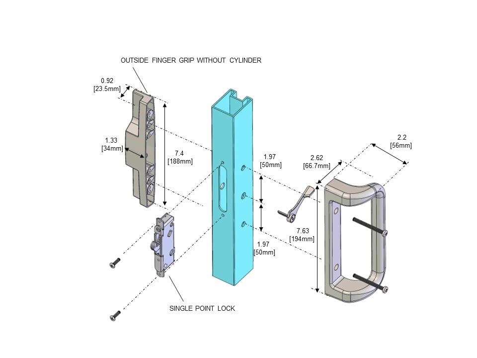 House Guard Sliding Patio Door Handle Set, Mortise Lock, 3-15/16", Beige - color: Beige Color