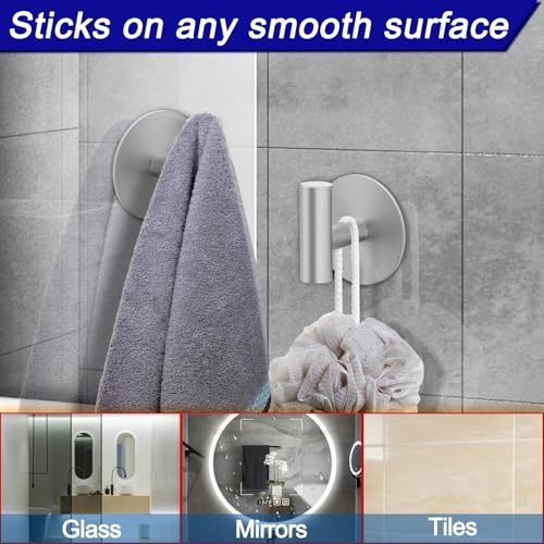 Bntuk Wall Towel Hooks, Adhesive Hooks for Coat Waterproof Shower Hooks - color: Sliver, size: 4 Pack
