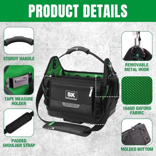 SK 15-Inch Open Top Tool Bag Organizer, Stackable Tool Tote, 1680D Fabric