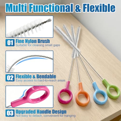 AONEZ Straw Cleaner Brush Set with Color Hanging Loop