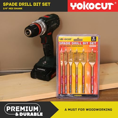 Spade Drill Bit Set, 6PCS Paddle Bits Set, 3/8"-1" Spade Bits with 1/4 Hex Shank, Wood Hole Cutter, Drill Bits for Wood - style: 6pcs Spade Bits Set 3/8"-1"