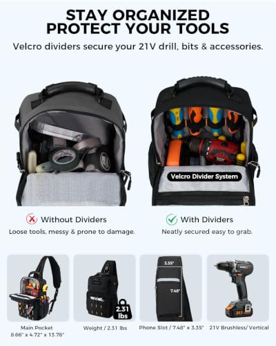Electrician Tool Chest Bag, Tactical HVAC 3-Point Harness Black - color: Black