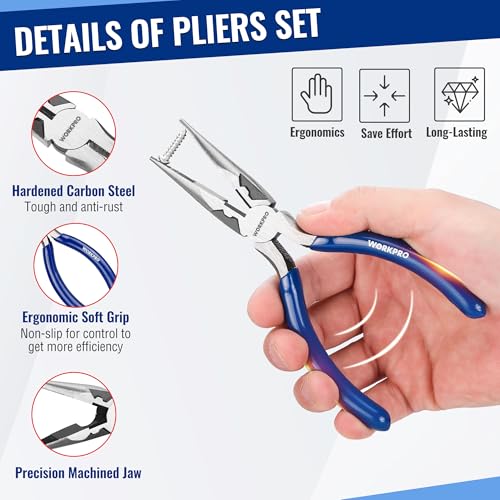 WORKPRO Pliers Set, 3-Piece Plier Tool Set with Soft Handle - color: Blue