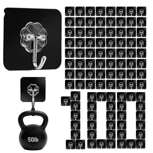 DDMY 100 Pack Adhesive Wall Hooks 50LB Heavy Duty Black Sticky Hook - color: Black, size: 100 Pieces