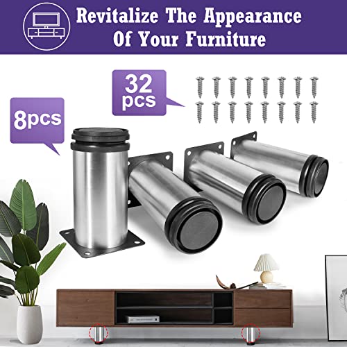 4 Inch Metal Furniture Legs Stainless Steel Adjustable Legs Silver Table Legs Round Cabinet Legs for Coffee Table Cabinet Desk Sofa Shelves, Pack of 8 - color: Silver, size: 4"