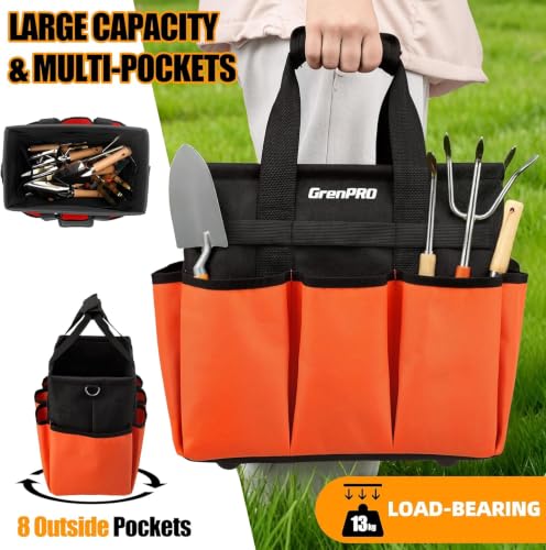 GRENPRO Garden Tool Bag, 10 Pockets, Adjustable Shoulder Strap, Orange - size: 13" Garden Tool Bag Orange