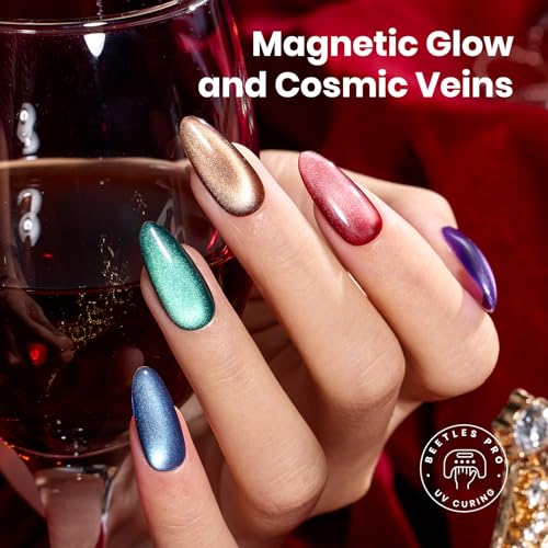 Beetles Fall Cat Eye Gel Nail Polish Set, 6 Colors Glitter Gel Polish Kit - color: 0-0-Brilliant Velvet