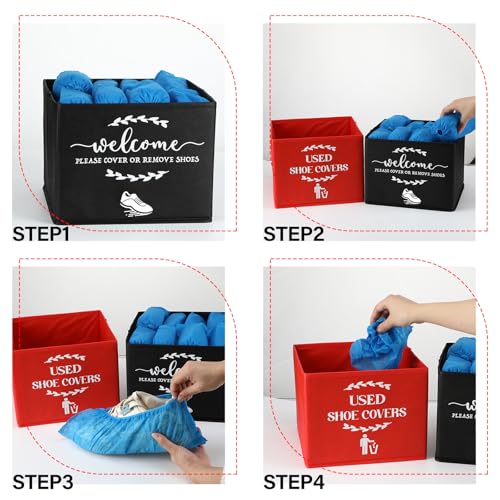 Suzile 200 Pcs Disposable Shoe Covers with 2 Pcs Box Open House Supplies Foldable Booties Shoe Covers Holder Storage Bin for House Indoor Guest Supplies, 10 x 10 x 8 Inch(Black, Red, Blue) - color: Black, Red, Blue