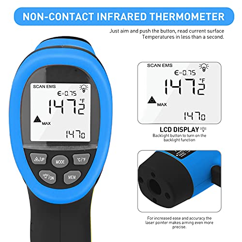BTMETER BT-985B Laser Temp Gun Pyrometer, -58~2480℉(-50~1360℃) High Temperature Meter, 16:1 Distance Spot Ratio Industrial Infrared Thermometer Tester for Furnace, Smelting (NOT for Human Temp) - color: BT-985B(-58 ℉ to 2480 ℉)