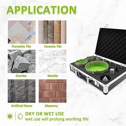 Diamond Tile Hole Saw Kit 6-127MM for Porcelain Ceramic Tile 11PCS - size: 6/8/10/25/35/50/75/127mm+20F+2"Chamfer Bit+SDS