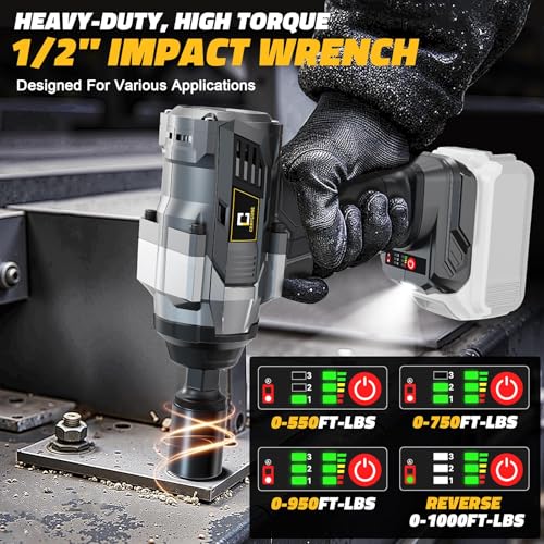 Cerycose Cordless Impact Wrench 1000FT-LBS Compatible with Dewalt Battery, 1/2 inch Brushless Electric 1360N.m Impact Gun Includes LED Work Light, High Torque Impact Driver, Bare Tool Only - size: 1/2inch, style: Fit for DeWalt(1000FT-lbs)