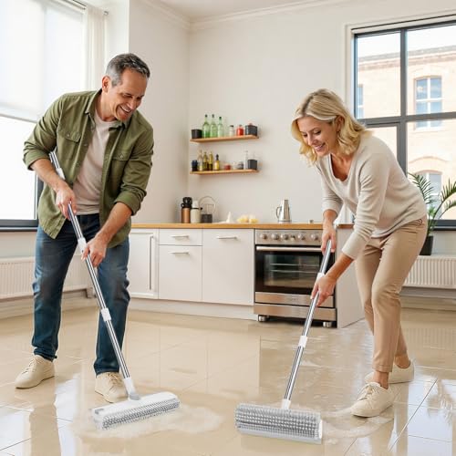 3 in 1 Floor Scrub Brush with Long Handle & Squeegee - color: White