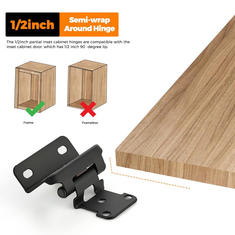 Ravinte Matte Black Semi-Overlay 1/2 inch Self-Closing Hinges, 10 Pack - color: Matte Black