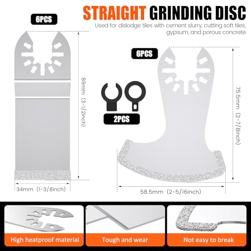 12PCS Diamond Oscillating Multi Tool Grout Removal Blades with 2 Adapters Multifunctional Grout Remover Blades Kit for Oscillating Tool - style: 12PCS
