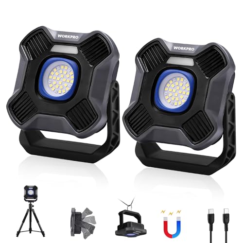 WORKPRO Magnetic Work Light, 4000mAh Rechargeable LED Work Lights, 2000LM