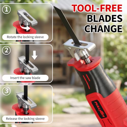 FULLYEA Reciprocating Saw Cordless, 3500 SPM Brushless Reciprocating Saws, Tool-Free Blade Change, Power Reciprocating Saws with 2*4.0Ah Battery & Charger, Cordless Saw for Wood/Metal/Plastic Cutting