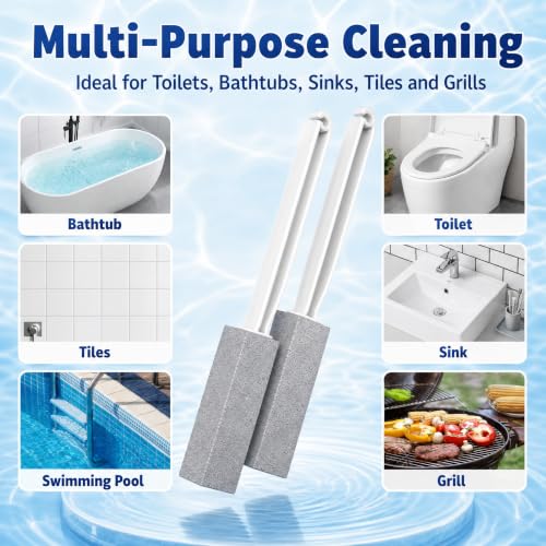 2 Pack Pumice Stone for Toilet Cleaning, Extra Long Handle for Removing Bowl Ring, Pool, Bathroom, Toilet Brush - color: Gray