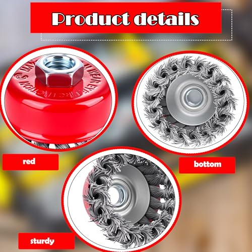 9 Pack Wire Cup Brush for Angle Grinder 5/8"-11 UNC Threaded Arbor Knotted Carbon Steel Wire Brushes Rust & Paint Removal Heavy Duty Cleaning Cup Brush Set