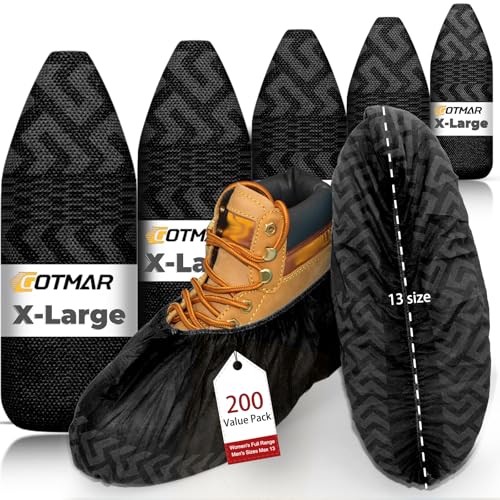 XL 200 Pack Non-Slip Disposable Shoe Covers for Indoors Black, Fits Men’s US 13 - color: Black 200 Pcs (Xl)