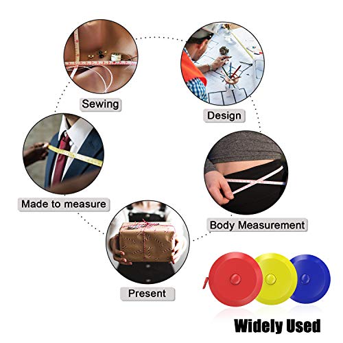 DiCUNO 3-Pack Soft Retractable Measuring Tape, 60-Inch 1.5 Meter, 3 Colors - color: 3 Colors (Red/Blue/Yellow)