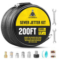 Pressure Washer Drain Jetter – Sewer Jetter Kit for Pressure Washer 200ft 1/4 Inch NPT Hose Nozzles and Adapter 5800PSI Clears Clogs in Pipes & Sewer Lines - size: 200FT X1/4in