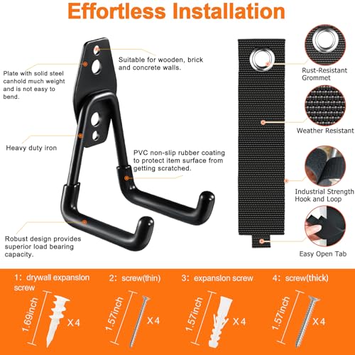 HUPBIPY Garage Hooks Heavy Duty, Large Square Wall Hooks - color: Black Large U Hook, size: 7.7inch U Hook