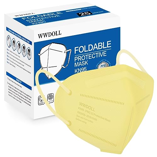 WWDOLL KN95 Face Mask 25 Pack, 5-Layers Breathable Disposable KN95 Masks - color: Yellow