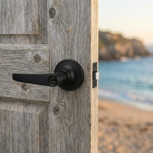 1 Pack of MANREN Lever Keyed Entry Door Lever Handle Lock, Universal Door Knob Hardware, Entrance Version,Black Color (MR802ET-B) - color: Black, style: Entrance