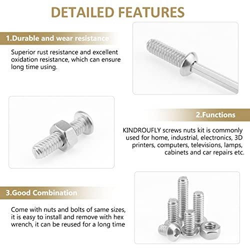 66 Pieces 1/4-20 x 3/8", 1/2", 5/8", 3/4", 1", Button Head Socket Cap Screws Nuts Assortment Kit, 304 Stainless Steel, Fully Machine Thread - size: 1/4"-20, style: Button Head