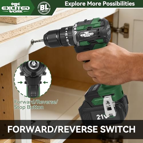 21V Brushless Power Impact Drill Cordless with Dual 3.0Ah Batteries