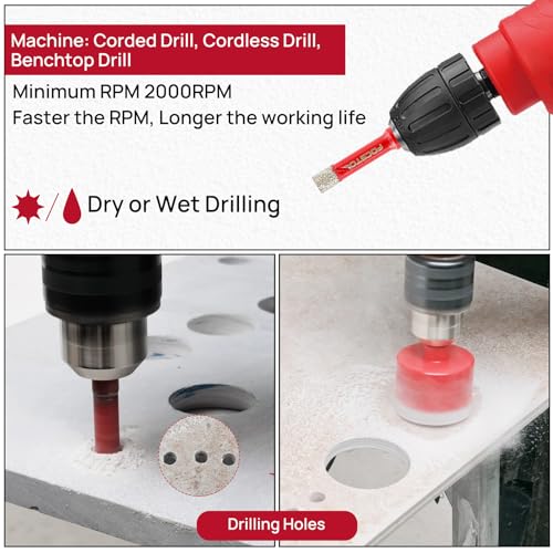 Diamond Core Drill Bit Set - FOCSTOL 12pcs (6/8/10/20/25/35/50/68/100mm+20mm Finger Milling Bit+50mm Beveling Chamfer Bit+6mm Carbide Drill) Hole Saw Kit for Porcelain Ceramic Tile Marble Granite - size: KIT11
