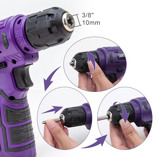 CARTMAN 150PCS 8V Cordless Drill Hand Tool Set, Purple Household Repair Kit - color: Purple