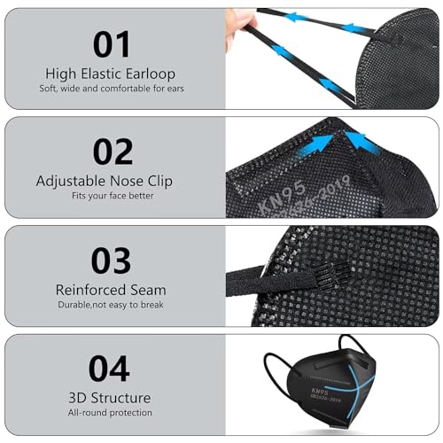 100PCS KN95 Black Face Masks,5-Ply Breathable Cup Dust Masks for Adult - color: Black-100pcs
