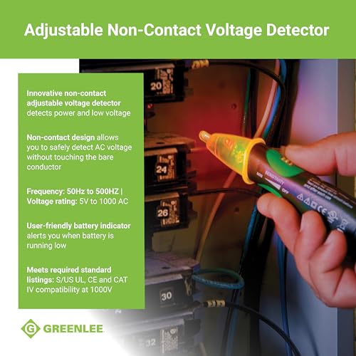 Greenlee GT-16 Adjustable Non-Contact Voltage Detector, 5V - 1000V AC,Green, Greens