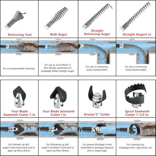 9-Piece Drain Snake Attachment Kit for Heavy-Duty Cables — Professional-Grade Tools for Experts & DIYers. Compatible with K-400,C-4,C-6,C-7,C-8,and C-9 Models. Includes 4 Cutters and 4 Spirals. - style: 16mm