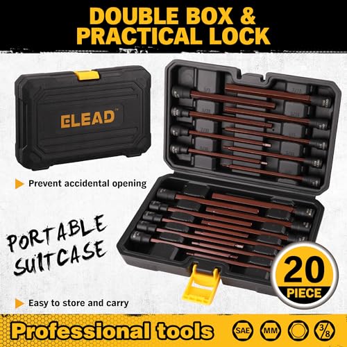 Extra-Long Allen Hex Bit Socket Set: 20-Piece 3/8 Inch Drive, 150mm S2 Steel, Standard SAE & Metric (1/8-Inch - 7/16-Inch, 3-12mm) for Impact Drills and Ratchet Wrenches - style: 150mm Allen Hex Bit Socket Set
