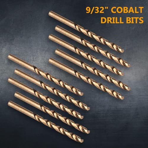 POWERTEC 1/2" & 9/32" Cobalt Drill Bits - 12 Pack - M35 HSS Jobber Length Twist Bits with 135° Tip for Drilling Wood, Metal, Stainless Steel, Nickel Alloy, Cast Iron & Plastic (QDB2103) - style: 12PK 1/2" & 9/32" Cobalt Drill Bits (M35 135°)