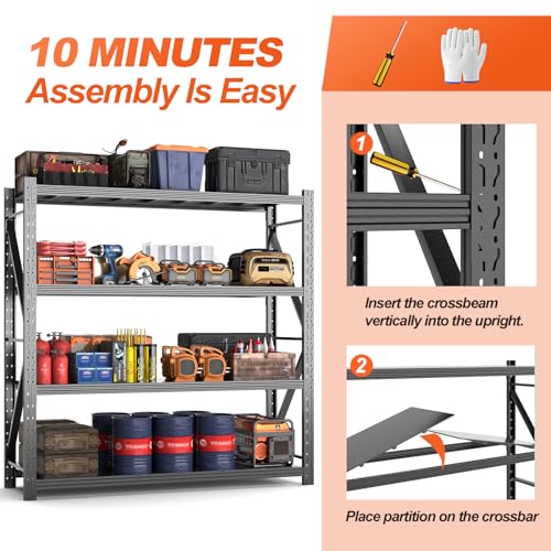 Metal Garage Shelving Unit, Heavy Duty Adjustable Industrial Storage Shelves, Steel Storage Rack for Garage, Warehouse, Basement, Black, 64.6" H x 67" W x 21.7" D, 1 Pack - size: 64.6"H x 67"W x 21.7"D