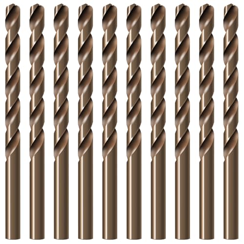 6mm Twist Drill Bit Set – M35 Cobalt Steel (5% Cobalt) HSS-CO, High-Speed and Heat-Resistant, Precision Engineered for Drilling Stainless Steel, Cast Iron, and Hard Metals (10 Pack) - size: 6mm