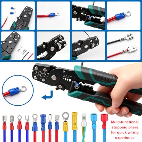 smseace 1100Pcs Wire Connectors Kit with Crimping Tool Packed in Handheld box 22-10AWG Insulated Wire Crimp Spade/Fork/Ring/Butt Electrical Speaker Wire Connector - size: 1100Pcs