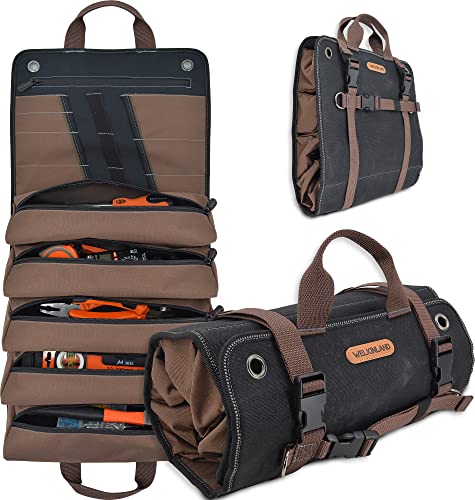 WELKINLAND Heavy-Duty Waxed Canvas Tool roll, 15-Pocket 15L Tool Wrap Roll