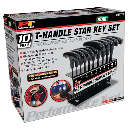 Performance Tool W80276 10-Piece Star T-Handle Allen Wrench Set, Long Arm Hex Key Wrench Set - size: 10 Pieces, style: 10pc Star T-Handle Hex Key Set