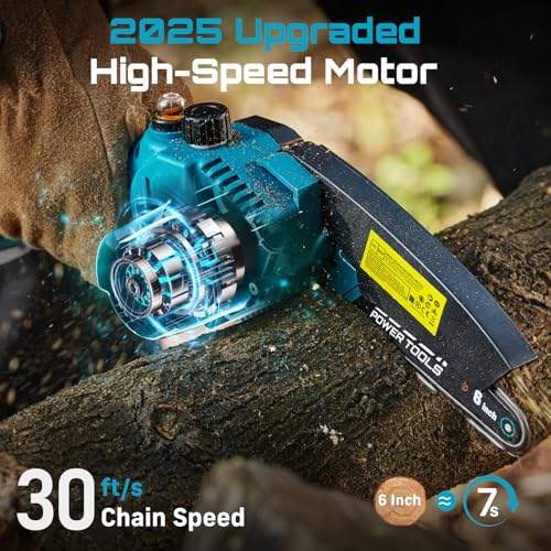 SEESII 6-Inch Mini Chainsaw Cordless with Oiler System - color: Light Blue