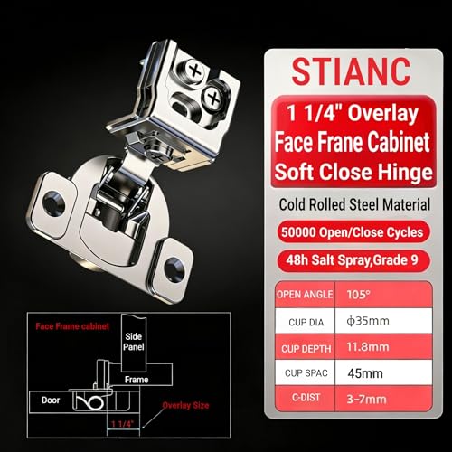30 Pcs 1 1/4" Overlay Soft Close Cabinet Hinges 105° 3D Adjustable - size: 1-1/4"