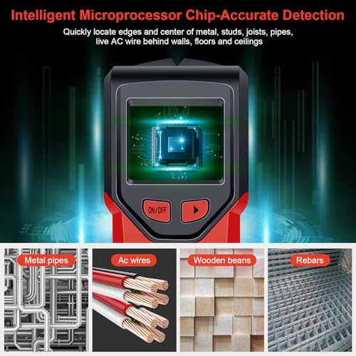 Stud Finder Wall Scanner - 5 in 1 Stud Finder Tool w/Smart Chip and HD LCD Display, Stud Detector Beam Finders for the Center and Edge of Wood AC Wire Metal Studs Joist Pipe (Cherry) - color: Cherry