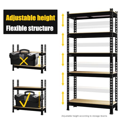 PrimeZone 5-Tier Garage Storage Shelves, Adjustable Metal Shelving, Black - size: 28"W x 12"D x 59"H