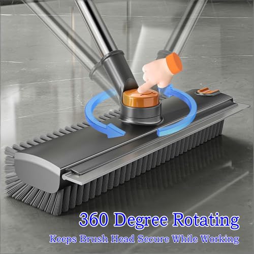 Floor Scrub Brush with Squeegee Long Handle 3 in 1 tub Brush 52'' 2026 Upgraded Multi-Functional Stiff Bristle Cleaning Scrub Brush Rotating Tile Brush for Cleaning Bathroom Patio, Pool, Garage - color: Gray Orange