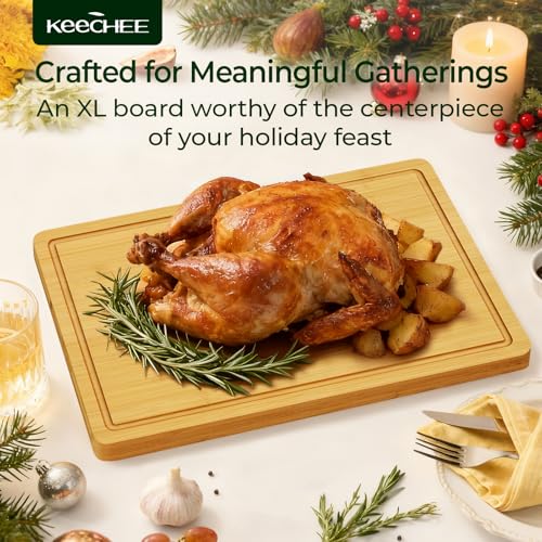 Keechee Kitchen Essentials Natural Bamboo Cutting Board XL With Durable, Knife-Friendly Surface & Deep Juice Groove – XL (18x12) – Perfect For BBQ - color: Bamboo, size: One Piece 18"