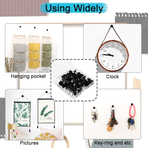 50 Pcs Push Pins for Bulletin Board, Metal Black Thumb Tacks for Picture Photo Hanging, Small Nails Flat Thumbtacks for Drywall Cork Board , Wall Tack Pins for Shadow Box Office Home Decorative - style: Flat Head Black 50pcs